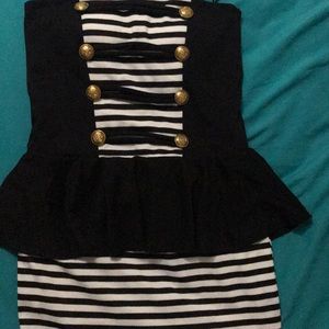 Black & white striped mini dress with gold buttons